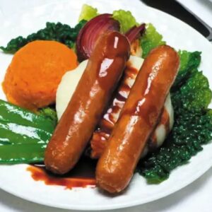 pork sausages - serves 2